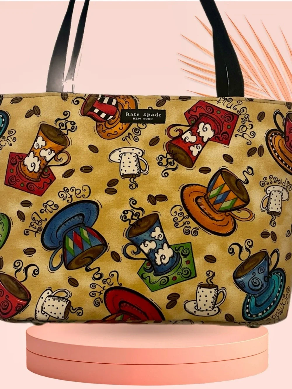 Kate Spade Multicolor Coffee Cup Print Tote 1998